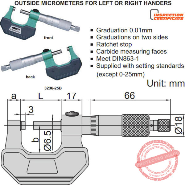 3236 Micrometer Left or Right Handers (Graduation: 0.01mm) 25mm – 200mm ...